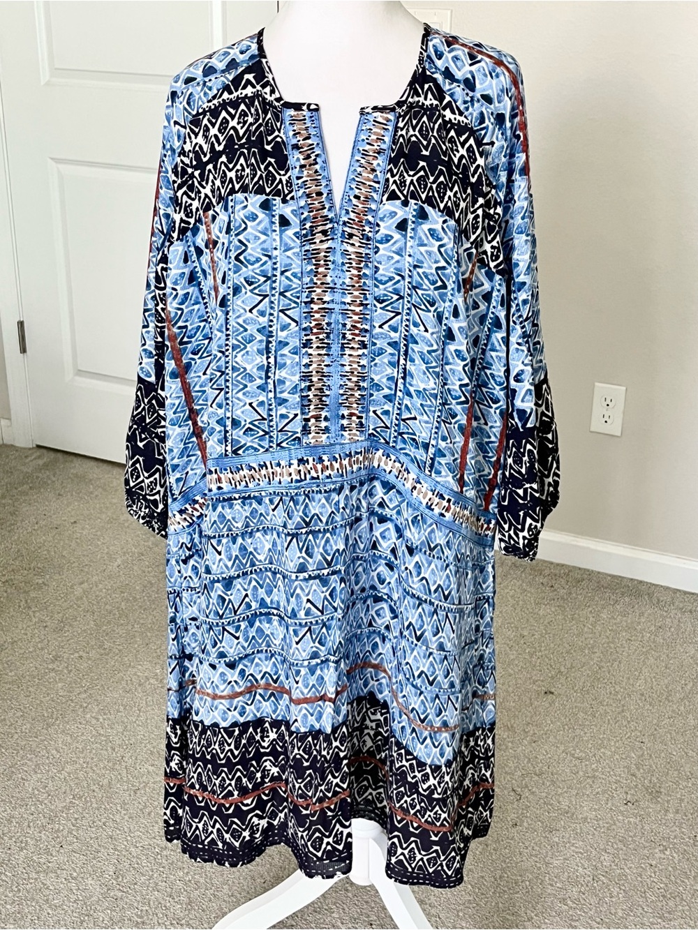 NWT NIC+ZOE Blue Multi-Pattern Midi Dress Size 1X